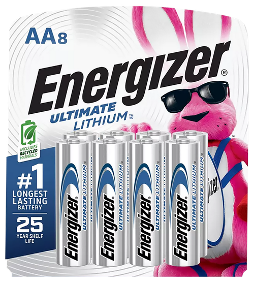 Energizer L91SBP8H3 AA Ultimate Lithium Silver 1.5V Lithium, Qty (8) Single Pack