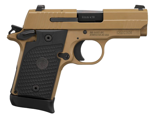 Sig Sauer 9389ESCPNAMBI P938 Micro-Compact Emperor Scorpion 9mm Luger 3.50" 6+1 & 7+1 Flat Dark Earth PVD Flat Dark Earth Stainless Steel Black Hogue G10 Piranha Grip
