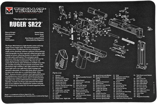 TekMat TEKR17RUGERSR22 Ruger SR22 Cleaning Mat Black/White Rubber 11"x17" Ruger SR22 Parts Diagram