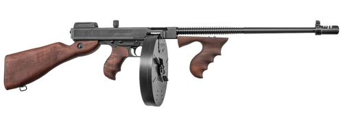 Thompson T1100D 1927A-1 Deluxe Carbine 45 ACP Caliber with 18" Barrel, 20+1 Capacity (Stick), 100+1 Capacity (Drum), Blued Metal Finish, American Walnut Stock Wood Grip Right Hand