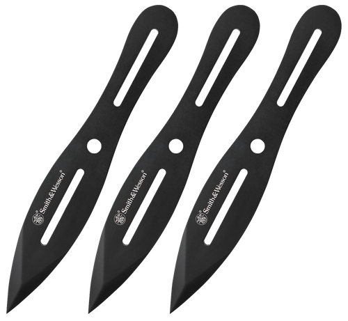 Smith & Wesson Knives SWTK8BCP Bullseye Throwing Knives 4.26" Fixed Plain Black Oxide 2Cr13MoV SS Blade, Black Stainless Steel Handle, Includes Sheath, 8" OAL, Set of 3