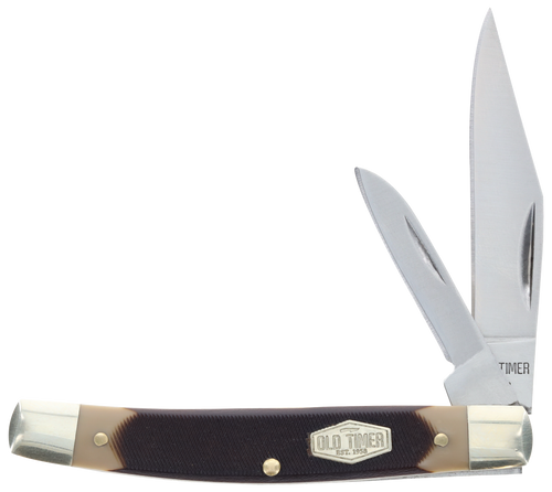 Old Timer 1179231 Middleman Jack 2.50" 1.70" Folding Clip/Sheepsfoot Plain Stainless Steel Blade Black/Tan Sawcut Bone Handle