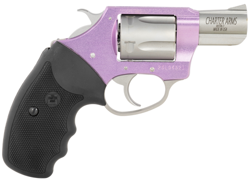 Charter Arms 53840 Undercover Lite Lavender Lady Small 38 Special 5rd 2" Stainless Steel Barrel & Cylinder, Lavender Aluminum Frame, Black Finger Grooved Rubber Grip, Exposed Hammer