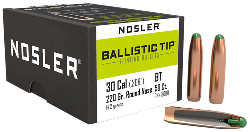 Nosler 30181 Ballistic Tip  30Caliber 220gr Round Nose 50/Box