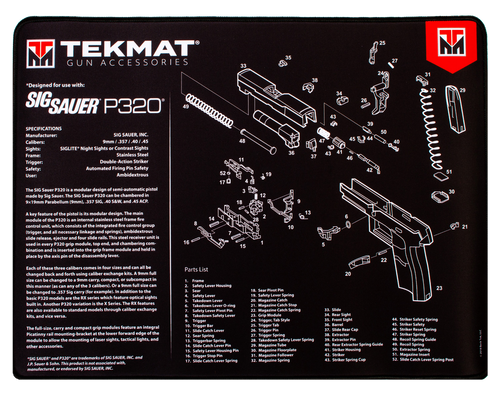 TekMat TEKR20SIGP320 Sig Sauer P320 Ultra 20 Cleaning Mat Black/White Rubber 15"x20" Sig P320 Parts Diagram