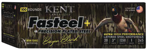 Kent Cartridge CC203FSP283X5 Fasteel + Precision Steel Sports South Exclusive 20 Gauge 3" 1 oz 3x5 Shot 100 Per Box/2 Cs