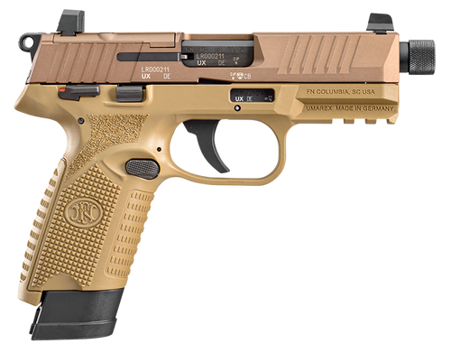 FN 66101006 502 Tactical 22 LR 10+1/15+1, 4.60" Black Steel Threaded Barrel, Flat Dark Earth Optic Ready/Serrated Slide & Polymer Frame w/Picatinny Rail, FDE Textured Polymer Grip, Ambidextrous