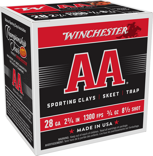 Winchester Ammo AASC2885 AA Super Sport Sporting Clay 28Gauge 2.75" 3/4oz 8.5Shot 25 Per Box/10 Case