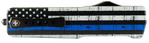 Templar Knife MABTB12 Premium LW We Back You Slim 3.25" OTF Dagger Plain Black Oxide Stonewashed D2 Steel Blade, 5" Black & White w/Blue Line Aluminum Handle