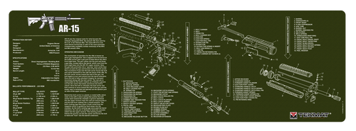 TekMat TEKR36AR15OD AR-15 Cleaning Mat OD Green Rubber 12"x36" AR-15 Parts Diagram