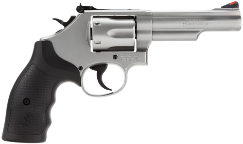 Smith & Wesson 162662 Model 66  357 Mag or 38 S&W Spl +P Stainless Steel 4.25" Barrel, 6 Shot Matte Stainless Steel K-Frame, Red Ramp Front/White Outline Rear Sights, Internal Lock