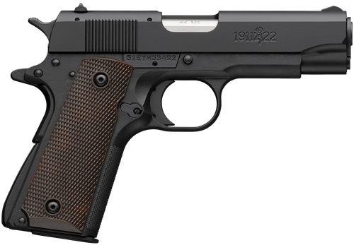 Browning 051064490 1911 A1 Compact Frame 22 LR 10+1 3.63" Stainless Steel Barrel, Matte Black Serrated Slide, Matte Black Polymer Frame, Brown Composite Grip