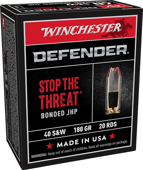 Winchester Ammo S40SWPDB1 Defender  40S&W 180gr Bonded Jacket Hollow Point 20 Per Box/10 Case