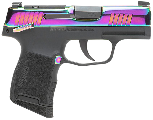 Sig Sauer 365380RBTMS P365  Micro-Compact 380 ACP 10+1 3.10" Black Carbon Steel Barrel, Rainbow Titanium Optic Ready/Serrated Slide, Black Steel Frame w/Rainbow Accents, Black Polymer Grips