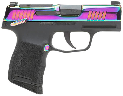 Sig Sauer 365380RBTMS P365  Micro-Compact 380 ACP 10+1 3.10" Black Carbon Steel Barrel, Rainbow Titanium Optic Ready/Serrated Slide, Black Steel Frame w/Rainbow Accents, Black Polymer Grips