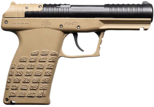 Kel-Tec PR57TAN PR57  Compact Frame 5.7x28mm 20+1 4" Black Steel Barrel, Tan Optic Ready/Serrated Slide, Tan Textured Grip