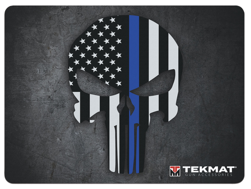 TekMat TEKR20PUNISHER  Ultra 20 Cleaning Mat Black/White/Blue Rubber 15"x20" Blue Line Punisher Skull