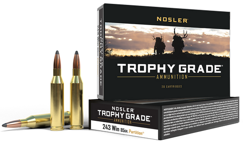 Nosler 60002 Trophy Grade  243Win 85gr Nosler Spitzer Partition 20 Per Box/10 Case