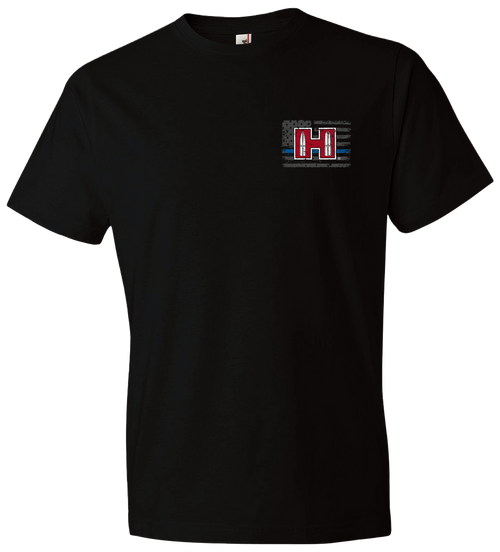 Hornady Gear 30761 POW Blue Line  Black, Cotton Short Sleeve, Semi-Fitted Small