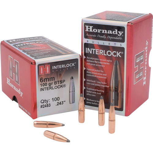 Hornady 2453 InterLock  6mm .243 100 gr Boat Tail Spire Point 100 Per Box/ 25 Case