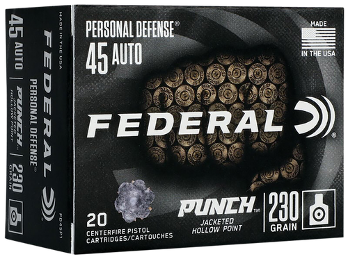 Federal PD45P1 Punch Personal Defense 45ACP 230gr Jacketed Hollow Point 20 Per Box/10 Case