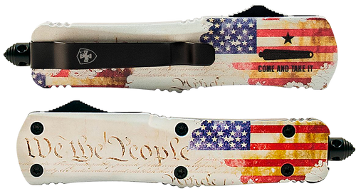 Templar Knife SWTP131 Gen II We The People Small 2.69" OTF Dagger Plain Black Oxide Stonewashed 440C SS Blade, 4.31" White w/Flag & "We The People" Aluminum Handle, Glass Breaker