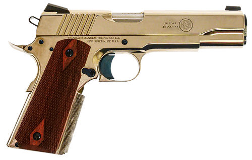 Standard Mfg  1911 Standard Full Size Frame 45 ACP 7+1 5" Stainless Match Grade Barrel, Nickel Steel Serrated Slide, Nickel Steel Frame w/Beavertail, Walnut Double Diamond Grip