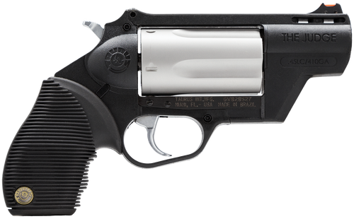 Taurus 2441029TCPLY Judge Public Defender 45 Colt (LC) Caliber or 2.50" 410 Gauge 5 Shot 2.50" Black Finish Barrel, Matte Stainless Finish Cylinder, Black Finish Polymer Frame & Black Ribber Grip