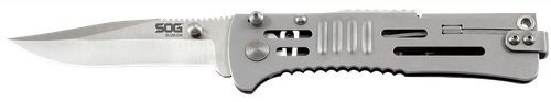 S.O.G SOG-SJ31-CP SlimJim  3.18" Folding Clip Point Plain Satin AUS-8A SS Blade Bead Blasted 420 Stainless Steel Handle Includes Belt Clip
