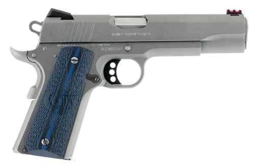 Colt Mfg O1070CCS Competition Government 45 ACP 8+1 5" Stainless National Match Barrel, Serrated Slide & Frame w/Beavertail, Checkered Blue G10 Grip, Ambidextrous