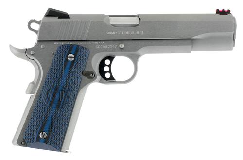 Colt Mfg O1070CCS Competition Government 45 ACP 8+1 5" Stainless National Match Barrel, Serrated Slide & Frame w/Beavertail, Checkered Blue G10 Grip, Ambidextrous