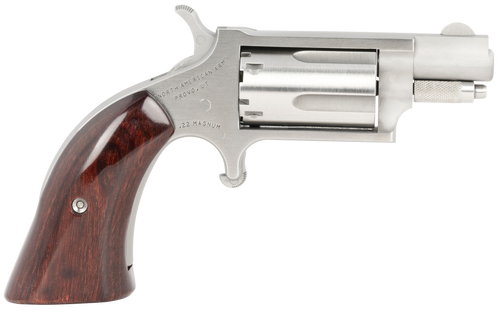 North American Arms 22MSGBG Mini-Revolver  Sports South Exclusive 22 WMR 5 Shot 1.13" Stainless Steel Barrel, Frame & Cylinder, Wood Boot Grip, Exposed Hammer