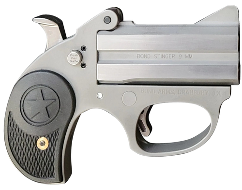 Bond Arms BASRS Stinger  9mm Luger 2rd 2.5" Matte Stainless Steel Double Barrel & Frame, Rebounding Hammer, Blade Front/Fixed Rear Sights, Black Rubber Grip, Manual Safety