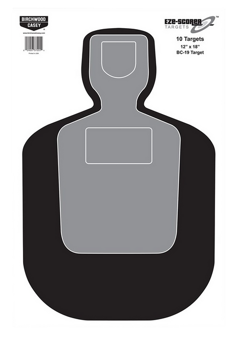 Birchwood Casey 37007 EZE-Scorer BC-19 Silhouette Paper Hanging Universal 12" x 18" Black/Gray/White 100 Per Pkg