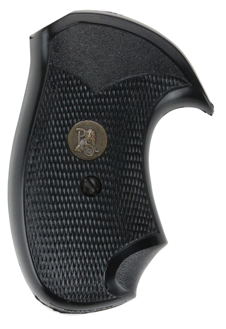 Pachmayr 03252 Compact Grip Checkered Black Rubber with Finger Grooves for S&W J Frame with Round Butt