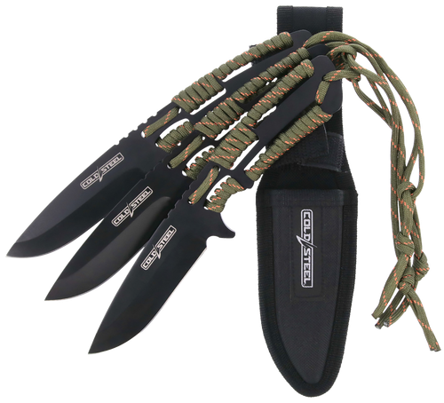 Cold Steel CSTH44KVD3PK Throwing Knives  Set of 3 4.40" Fixed Clip Point Plain Black Oxide 420 Stainless Steel Blade, Paracord Wrap Handle