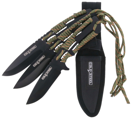 Cold Steel CSTH44KVD3PK Throwing Knives  Set of 3 4.40" Fixed Clip Point Plain Black Oxide 420 Stainless Steel Blade, Paracord Wrap Handle