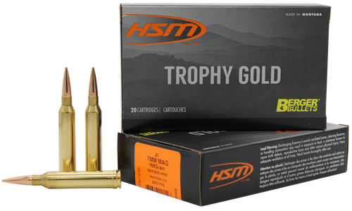 HSM 7MAG168VLD Trophy Gold Extended Range 7mm Rem Mag 168 gr Berger Hunting VLD Match 20 Per Box/ 20 Case