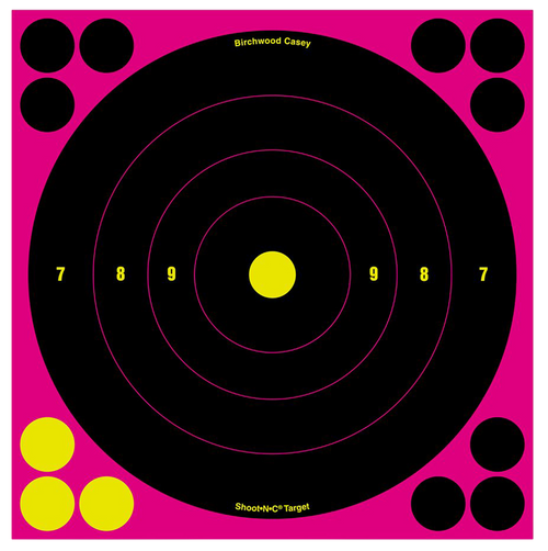 Birchwood Casey 34808 Shoot-N-C Reactive Target Self-Adhesive Paper Black/Pink 8" Bullseye 6 Pack