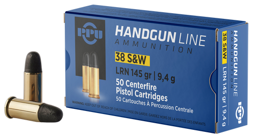PPU PPH38SW Handgun  38S&W 145gr Lead Round Nose 50 Per Box/20 Case