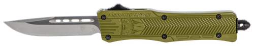 CobraTec Knives SODCTK1SDNS CTK-1  Small 2.75" OTF Drop Point Plain D2 Steel Blade/OD Green Aluminum Handle Features Glass Breaker Includes Pocket Clip