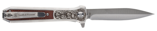 Smith & Wesson Knives 1205011 Unwavered  3.50" Folding Dagger, Plain Stonewashed 8Cr13MoV SS Blade, 4.25" Rosewood w/SS Scales Handle