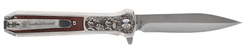 Smith & Wesson Knives 1205011 Unwavered  3.50" Folding Dagger, Plain Stonewashed 8Cr13MoV SS Blade, 4.25" Rosewood w/SS Scales Handle