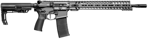 Patriot Ordnance Factory 01645 Minuteman Direct Impingement 5.56x45mm 30+1 16.50" Nitride Treated Threaded Barrel, Tungsten Cerakote Receiver, Synthetic 6 Position MFT Minimalist Stock