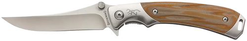 Browning 3220330 Wicked Wing  3.50" Folding Trailing Point Plain Satin 7Cr17MoV SS Blade Amber/Satin G10/SS Handle Includes Pocket Clip
