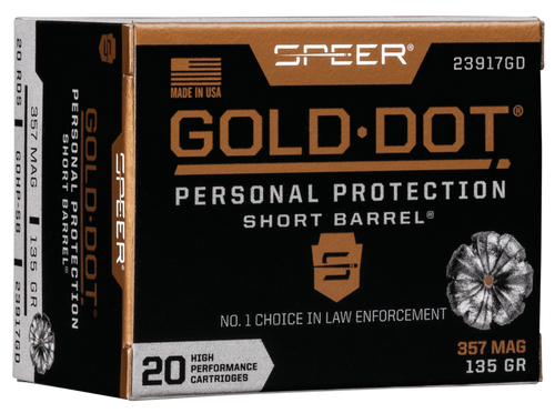 Speer 23917GD Gold Dot Personal Protection Short Barrel 357Mag 135gr Hollow Point 20 Per Box/10 Case