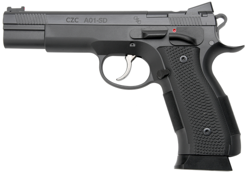Cz Custom Shop 96333 A01-SD  9mm Luger 19+1 5" Match Grade Bull Barrel, Black Optic Cut/Serrated Steel Slide, Black Polycoat Steel Frame w/Beavertail, Black G10 Grip, Short Dustcover