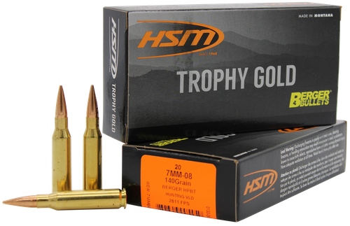 HSM 7MM08140VLD Trophy Gold Extended Range 7mm-08 Rem 140 gr Berger Hunting VLD Match 20 Per Box/ 25 Case