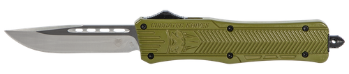 CobraTec Knives MODCTK1MDNS CTK-1  Medium 3" OTF Drop Point Plain D2 Steel Blade/OD Green Aluminum Handle Features Glass Breaker Includes Pocket Clip