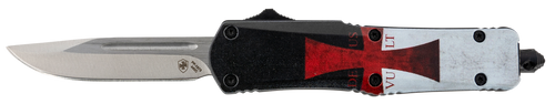 Templar Knife STK332 Gen II Templar Flag Small 2.69" OTF Drop Point Plain Powder Coated 440C SS Blade, 4.31" Templar Flag Aluminum Handle Glass Breaker